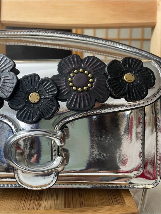 Coach Handbags - Coach Tabby 20 in Mirror Silver with Five Black Tea Roses NWT
